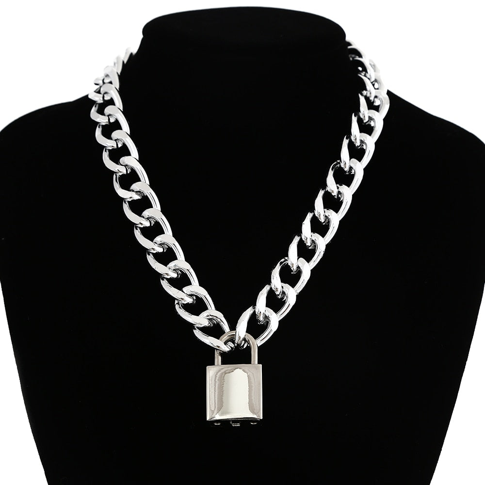 Gothic Grunge Padlock Thick Chain Necklace
