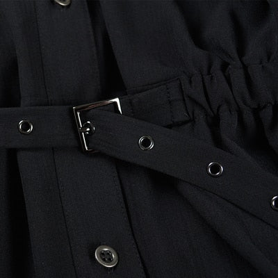 Gothic Belted V Collar Mini Dress