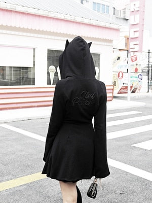 Gothic Cat Ears Zipper Hoodie Dress