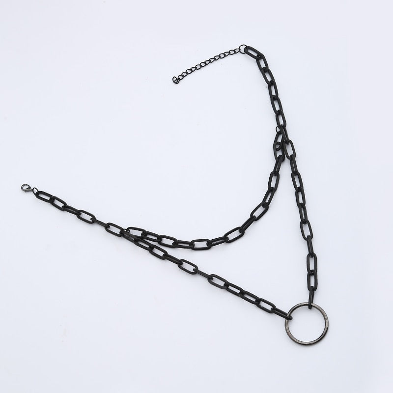 Gothic Grunge Black Chain Padlock O-Ring Necklace