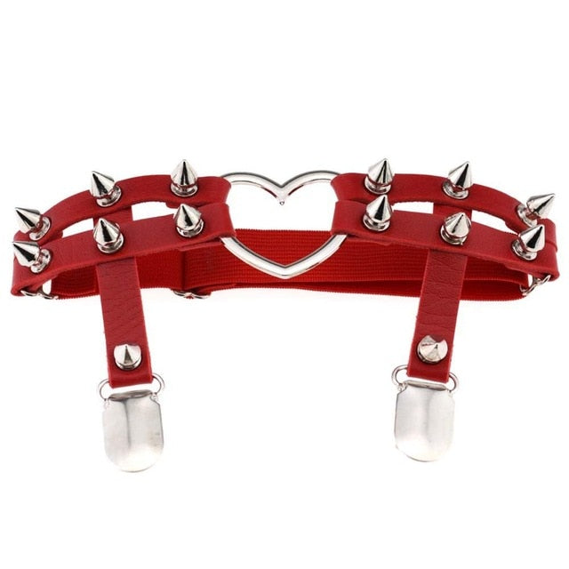 Gothic Harajuku Heart and Spikes Leg Garter Suspender (Available in 8 colors)