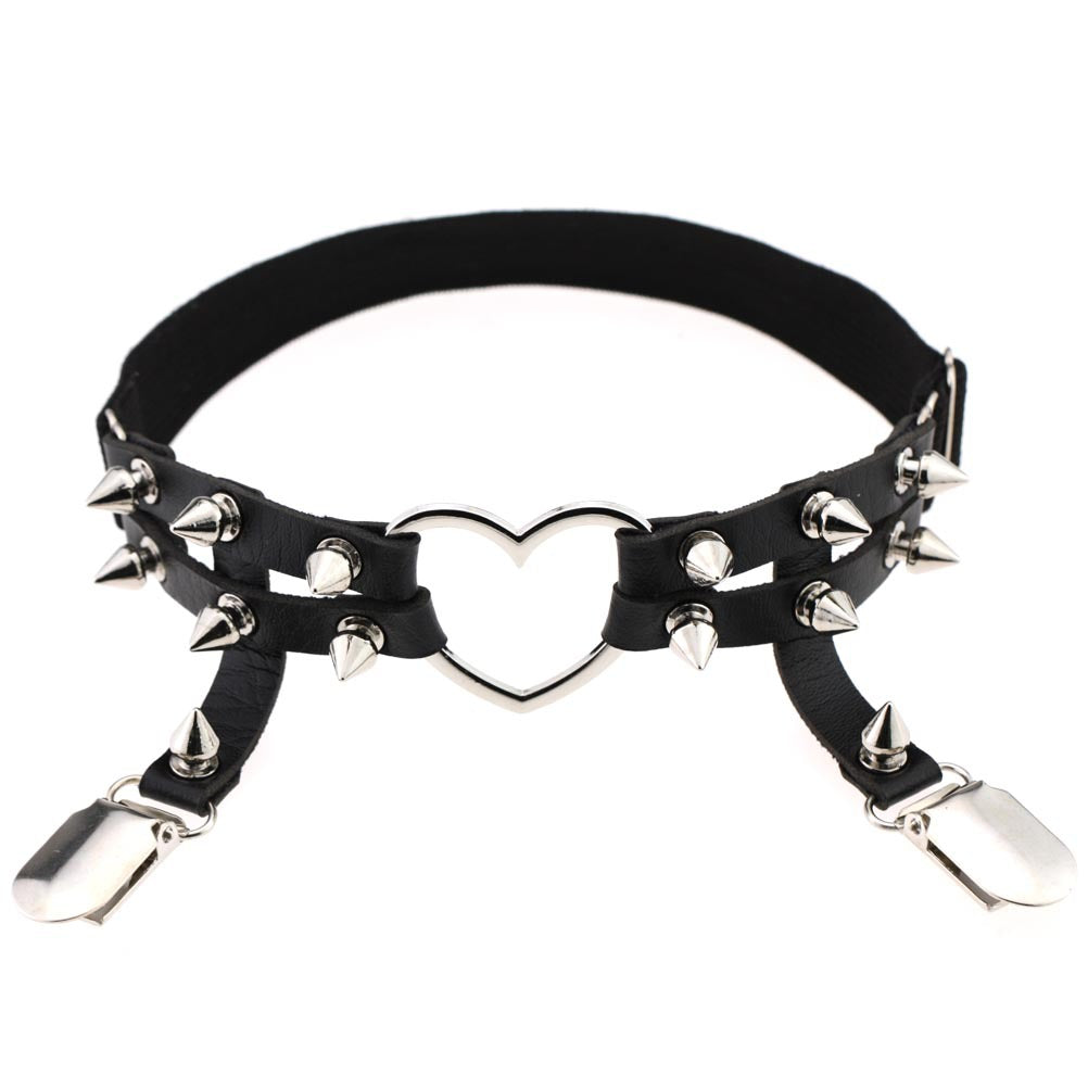 Gothic Harajuku Heart and Spikes Leg Garter Suspender (Available in 8 colors)