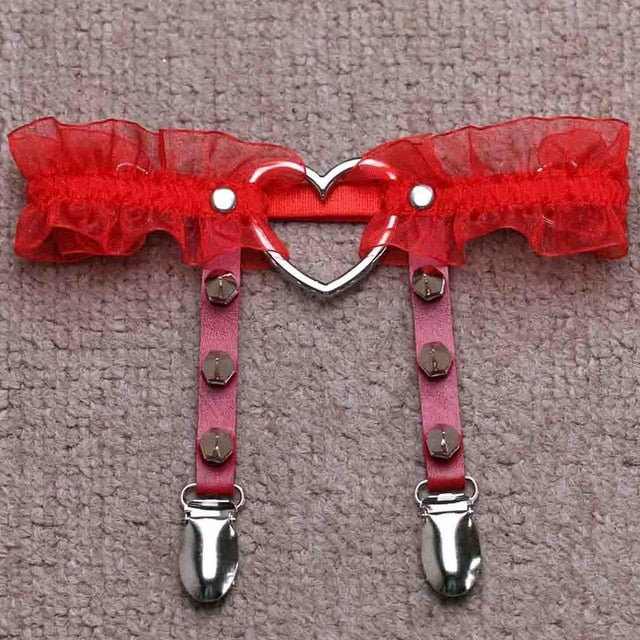 Gothic Harajuku Heart and Spikes Lace Leg Garter Suspender (Available in 4 colors)