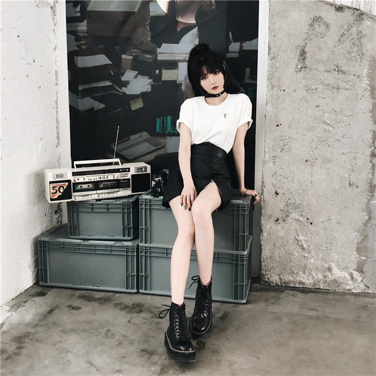 Gothic PU Leather High Waist Zipper Mini Skirt