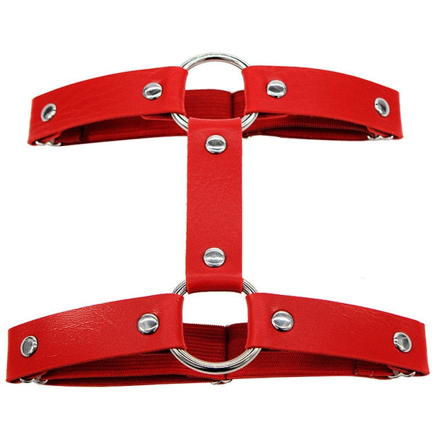 Gothic Faux Leather O-Ring Double Strap Leg Harness