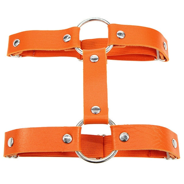 Gothic Faux Leather O-Ring Double Strap Leg Harness