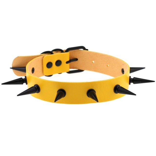 Gothic Punk All Black Large Spikes Choker Necklace (Available in 16 colors)