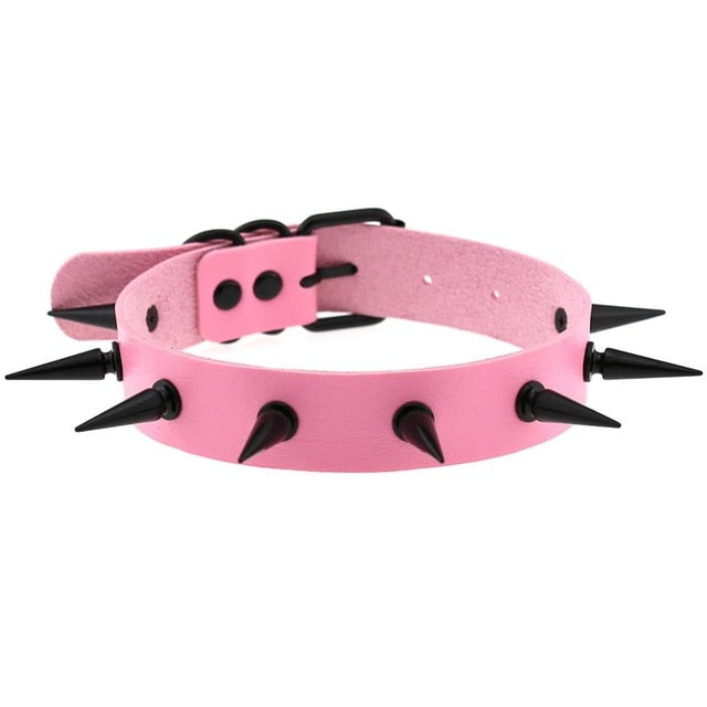 Gothic Punk All Black Large Spikes Choker Necklace (Available in 16 colors)