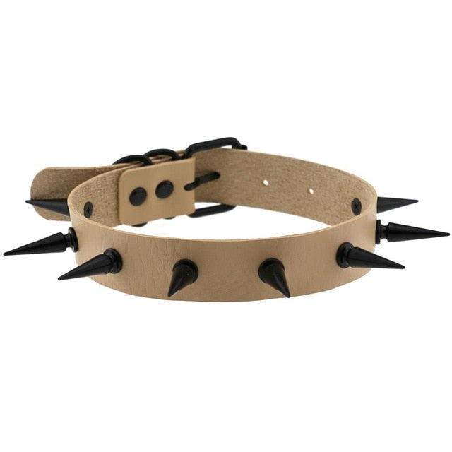 Gothic Punk All Black Large Spikes Choker Necklace (Available in 16 colors)
