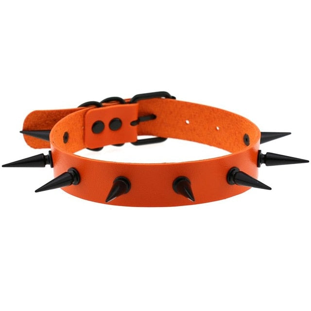 Gothic Punk All Black Large Spikes Choker Necklace (Available in 16 colors)