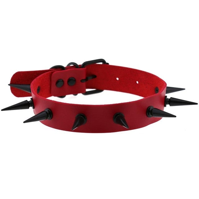 Gothic Punk All Black Large Spikes Choker Necklace (Available in 16 colors)