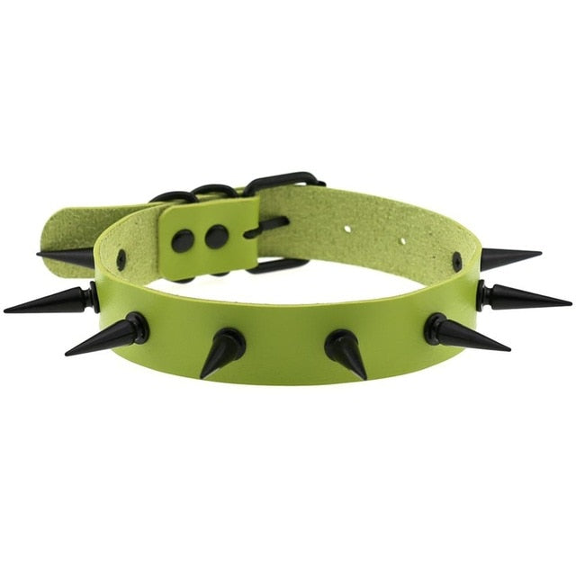 Gothic Punk All Black Large Spikes Choker Necklace (Available in 16 colors)
