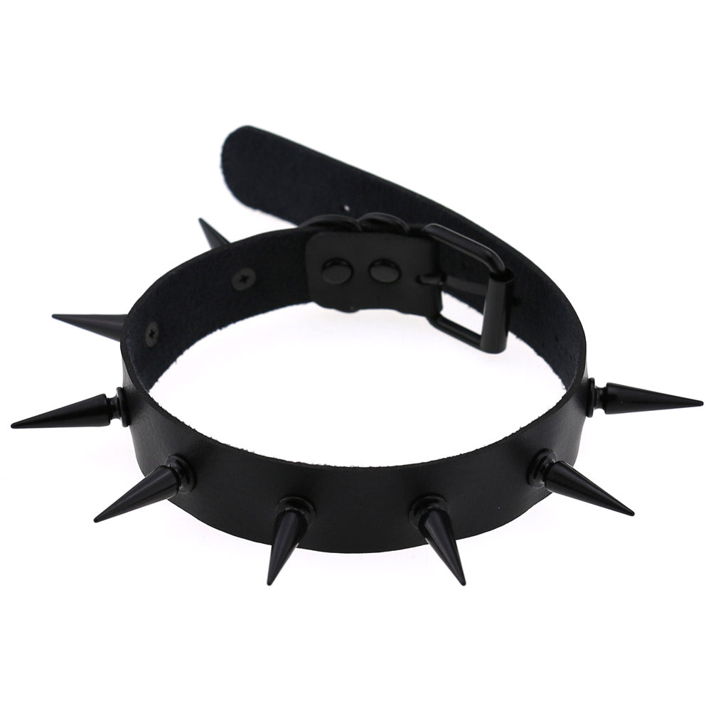 Gothic Punk All Black Large Spikes Choker Necklace (Available in 16 colors)