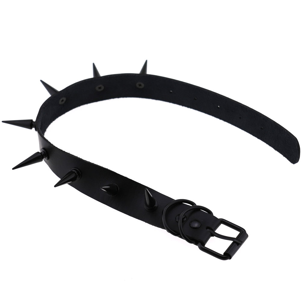 Gothic Punk All Black Large Spikes Choker Necklace (Available in 16 colors)