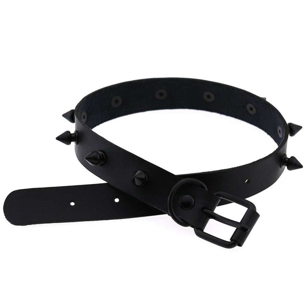 Gothic Punk All Black Small Spikes Choker Necklace (Available in 16 colors)