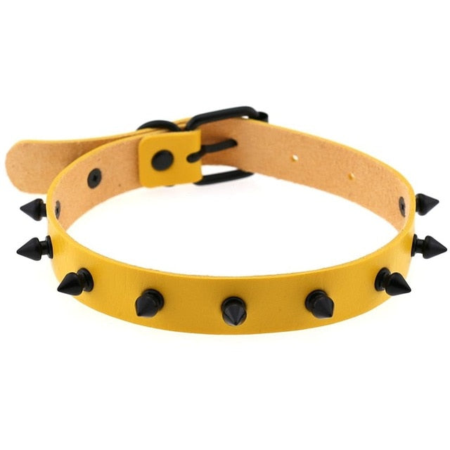 Gothic Punk All Black Small Spikes Choker Necklace (Available in 16 colors)
