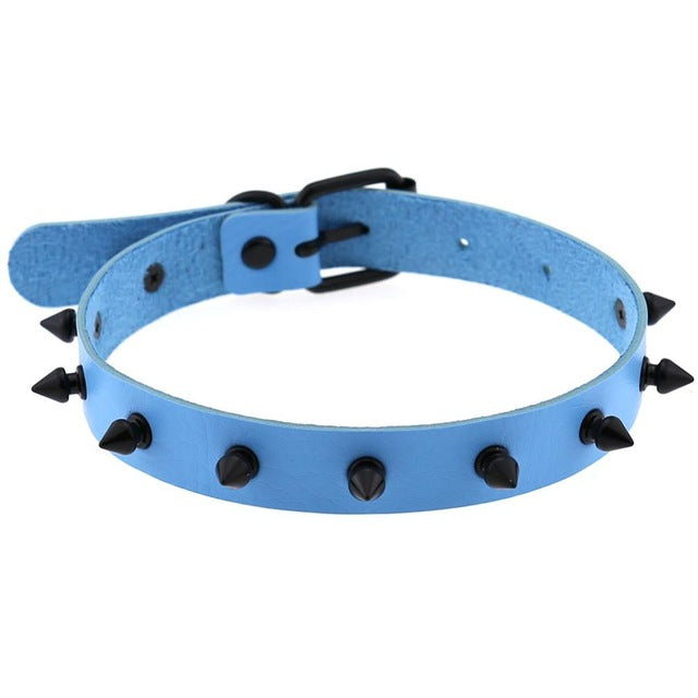 Gothic Punk All Black Small Spikes Choker Necklace (Available in 16 colors)