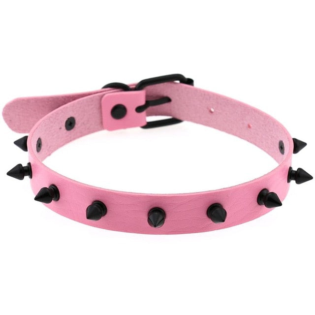Gothic Punk All Black Small Spikes Choker Necklace (Available in 16 colors)