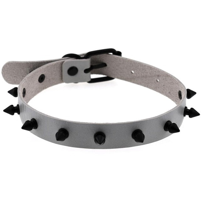 Gothic Punk All Black Small Spikes Choker Necklace (Available in 16 colors)