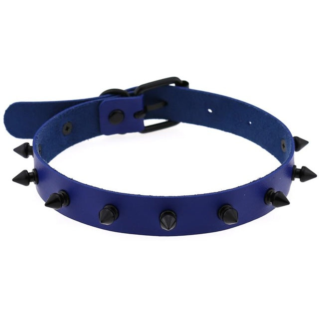 Gothic Punk All Black Small Spikes Choker Necklace (Available in 16 colors)