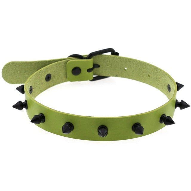 Gothic Punk All Black Small Spikes Choker Necklace (Available in 16 colors)