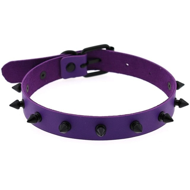 Gothic Punk All Black Small Spikes Choker Necklace (Available in 16 colors)