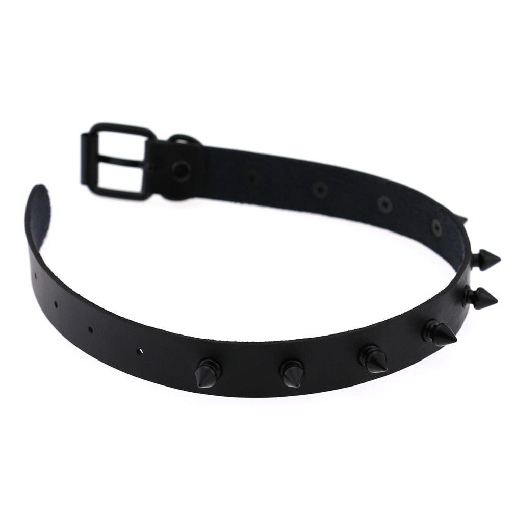 Gothic Punk All Black Small Spikes Choker Necklace (Available in 16 colors)