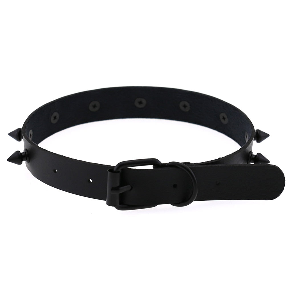 Gothic Punk All Black Small Spikes Choker Necklace (Available in 16 colors)
