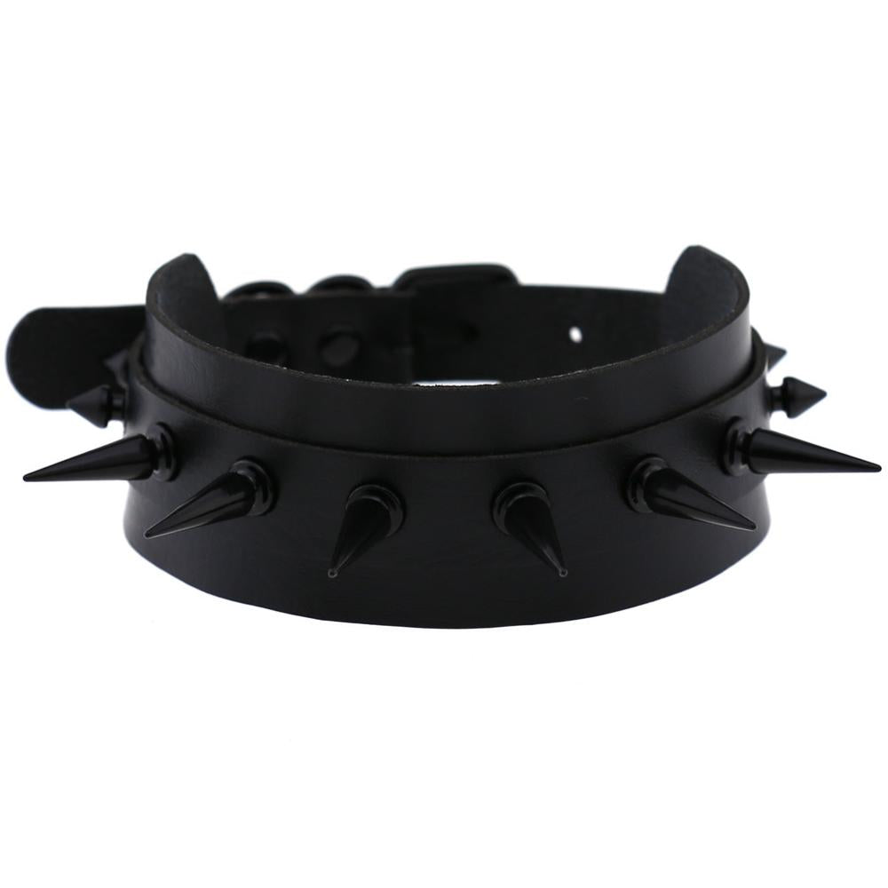 Gothic Punk All Black Large Spikes Choker Necklace (Available in 16 colors)