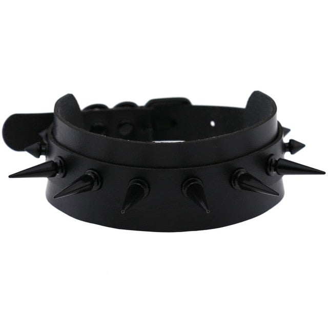 Gothic Punk All Black Large Spikes Choker Necklace (Available in 16 colors)