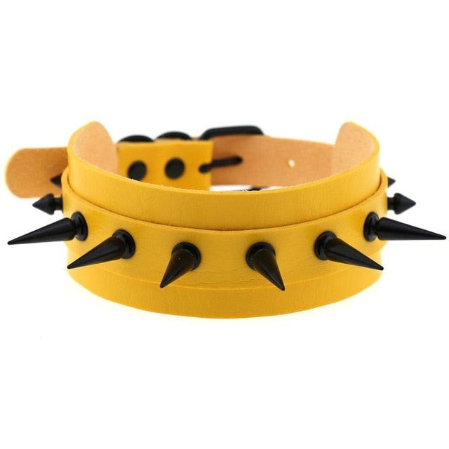 Gothic Punk All Black Large Spikes Choker Necklace (Available in 16 colors)