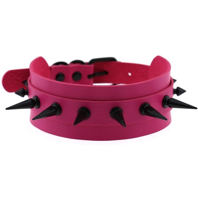 Gothic Punk All Black Large Spikes Choker Necklace (Available in 16 colors)