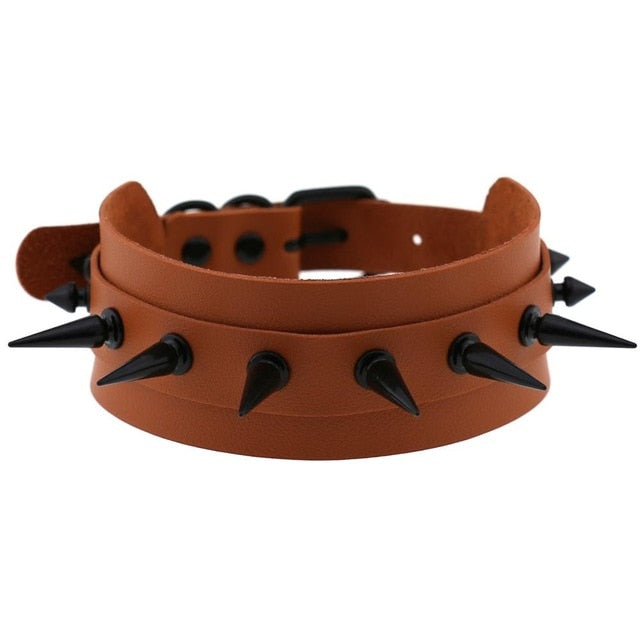 Gothic Punk All Black Large Spikes Choker Necklace (Available in 16 colors)