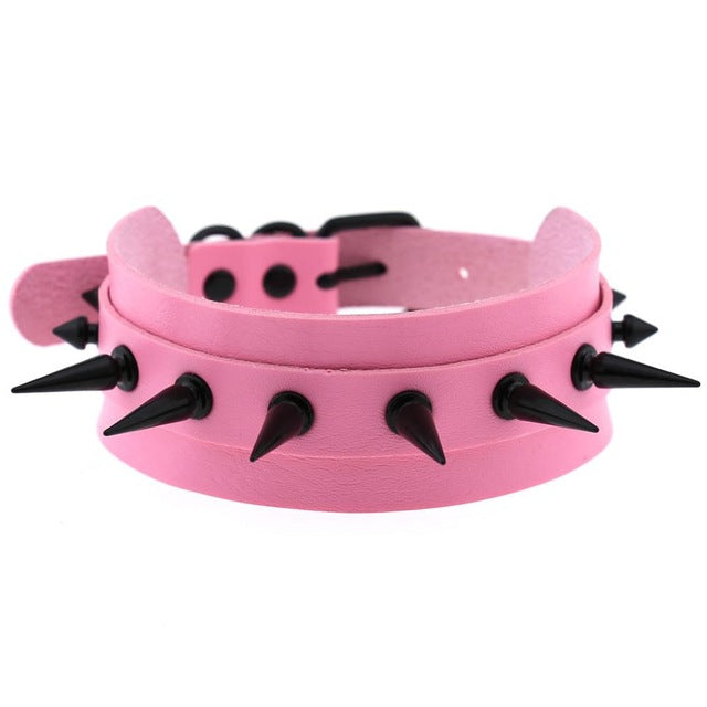 Gothic Punk All Black Large Spikes Choker Necklace (Available in 16 colors)