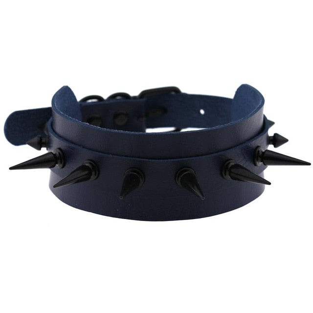 Gothic Punk All Black Large Spikes Choker Necklace (Available in 16 colors)