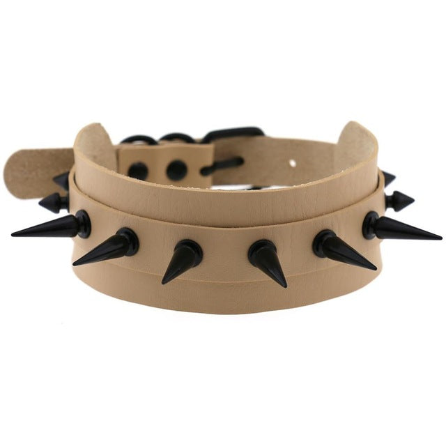 Gothic Punk All Black Large Spikes Choker Necklace (Available in 16 colors)
