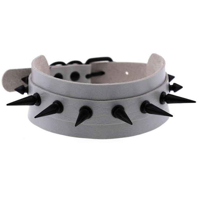 Gothic Punk All Black Large Spikes Choker Necklace (Available in 16 colors)