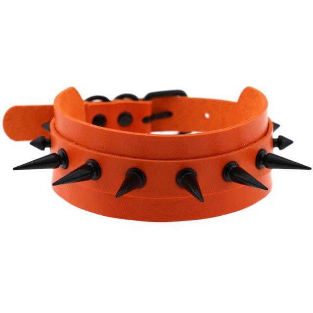 Gothic Punk All Black Large Spikes Choker Necklace (Available in 16 colors)