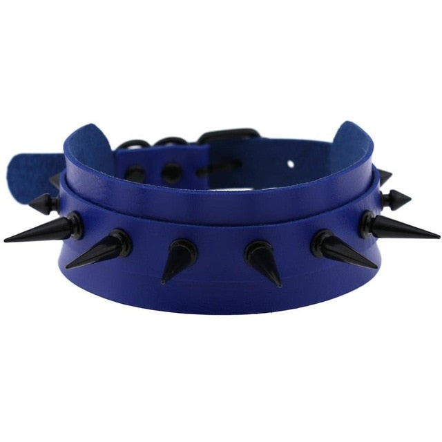 Gothic Punk All Black Large Spikes Choker Necklace (Available in 16 colors)
