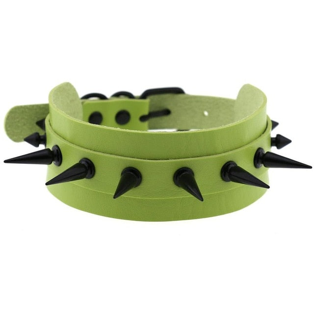 Gothic Punk All Black Large Spikes Choker Necklace (Available in 16 colors)