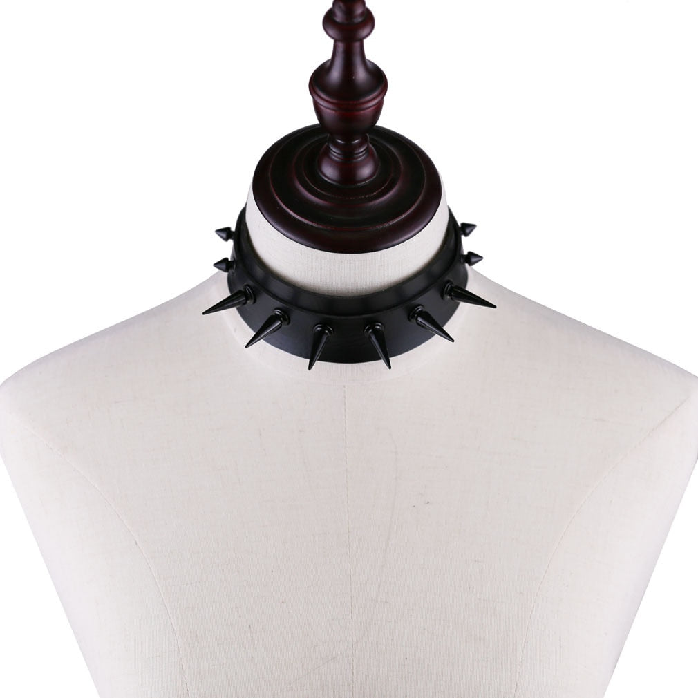 Gothic Punk All Black Large Spikes Choker Necklace (Available in 16 colors)