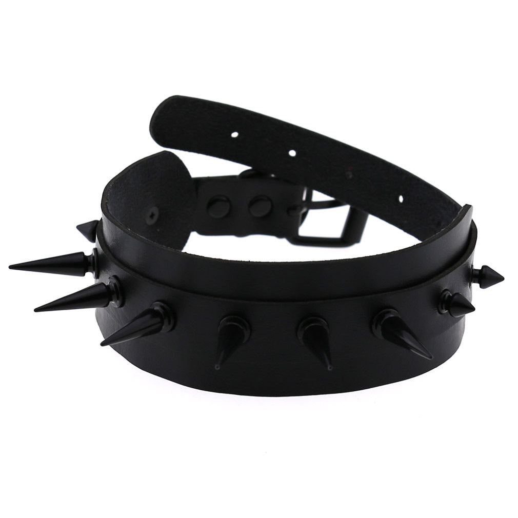 Gothic Punk All Black Large Spikes Choker Necklace (Available in 16 colors)