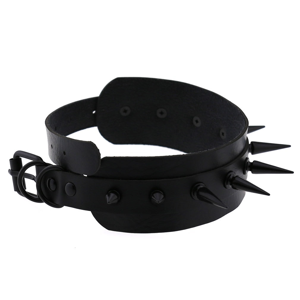 Gothic Punk All Black Large Spikes Choker Necklace (Available in 16 colors)