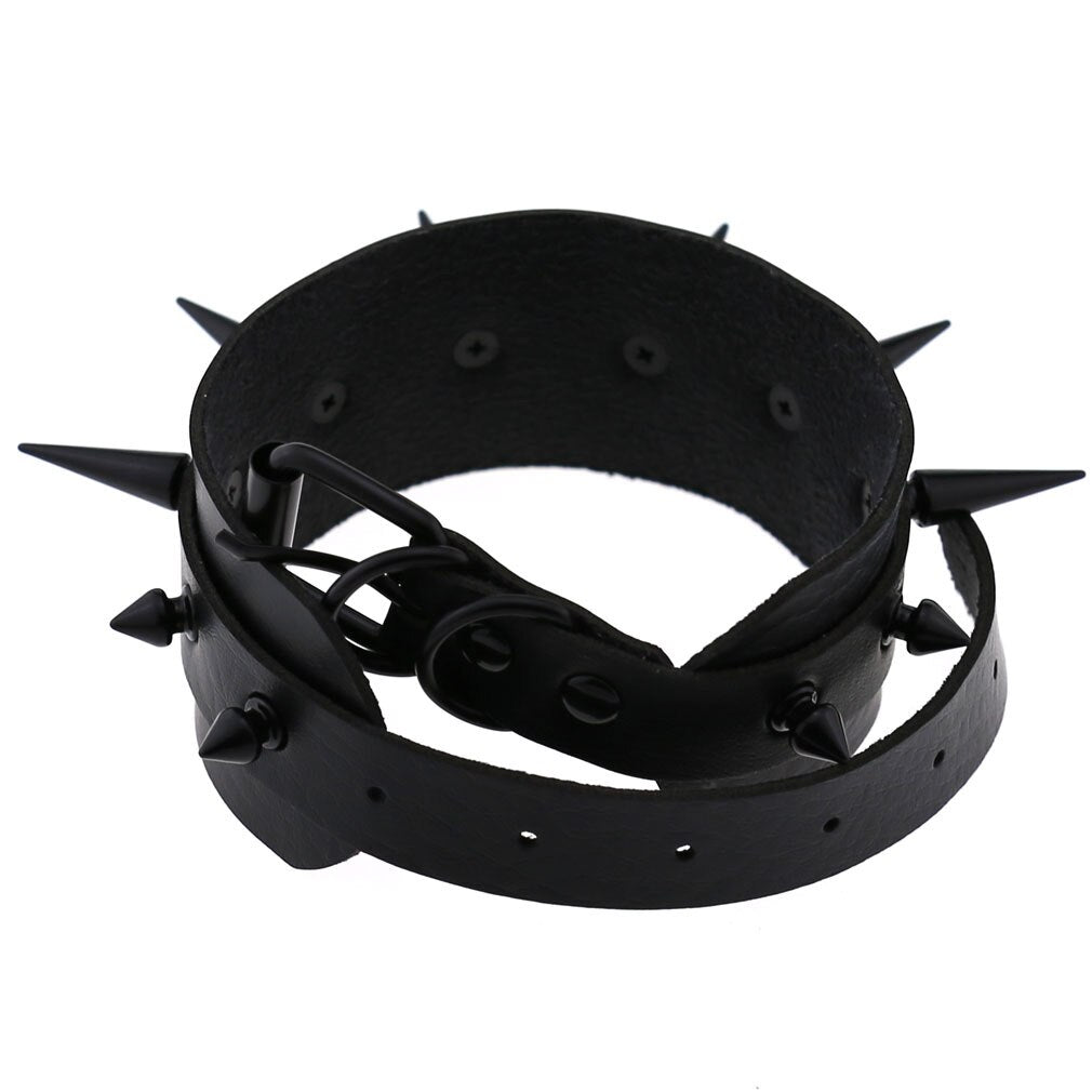 Gothic Punk All Black Large Spikes Choker Necklace (Available in 16 colors)