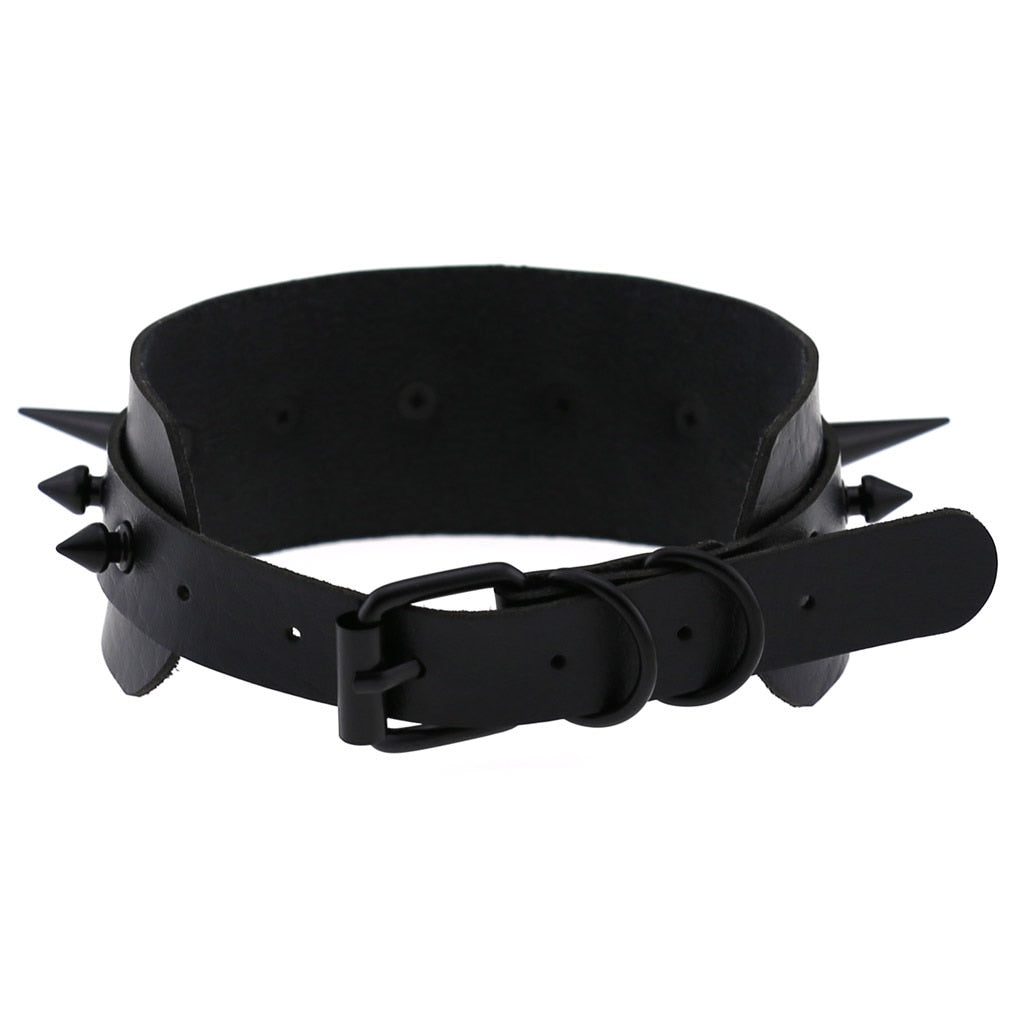 Gothic Punk All Black Large Spikes Choker Necklace (Available in 16 colors)