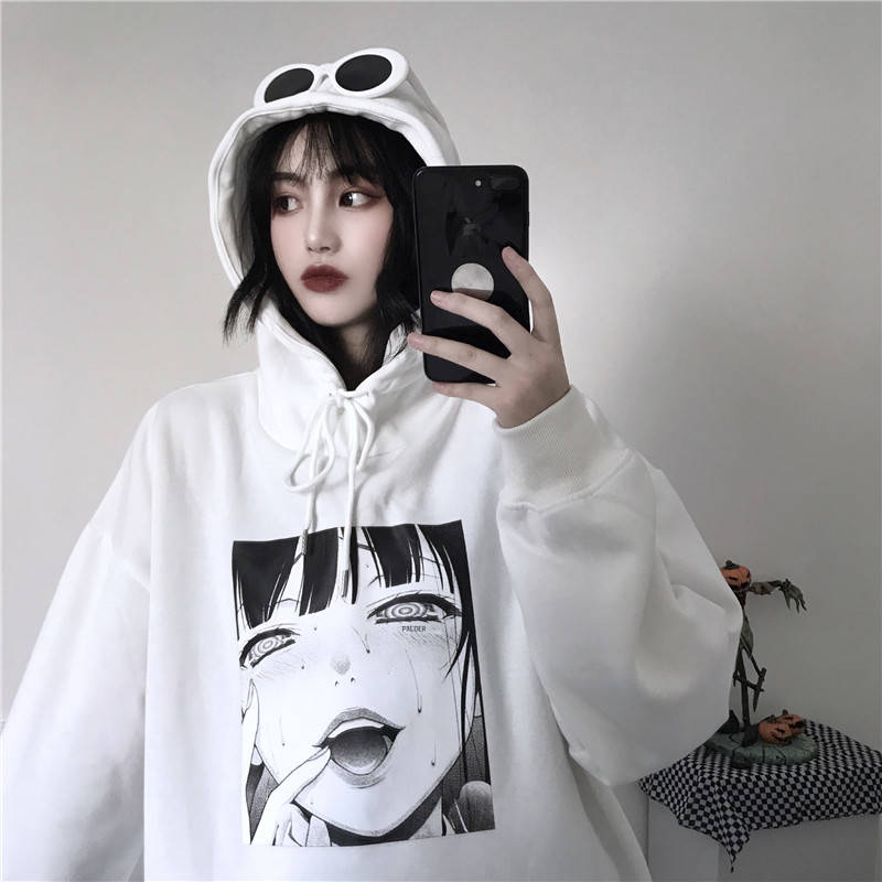 Gothic Harajuku Streetwear Ahegao Manga Girl Oversized Hoodie