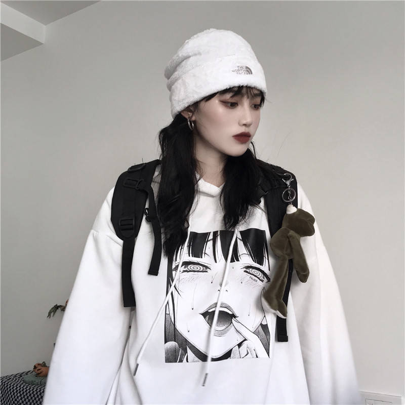 Gothic Harajuku Streetwear Ahegao Manga Girl Oversized Hoodie