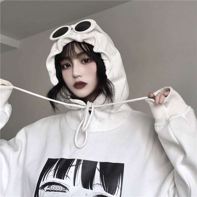 Gothic Harajuku Streetwear Ahegao Manga Girl Oversized Hoodie