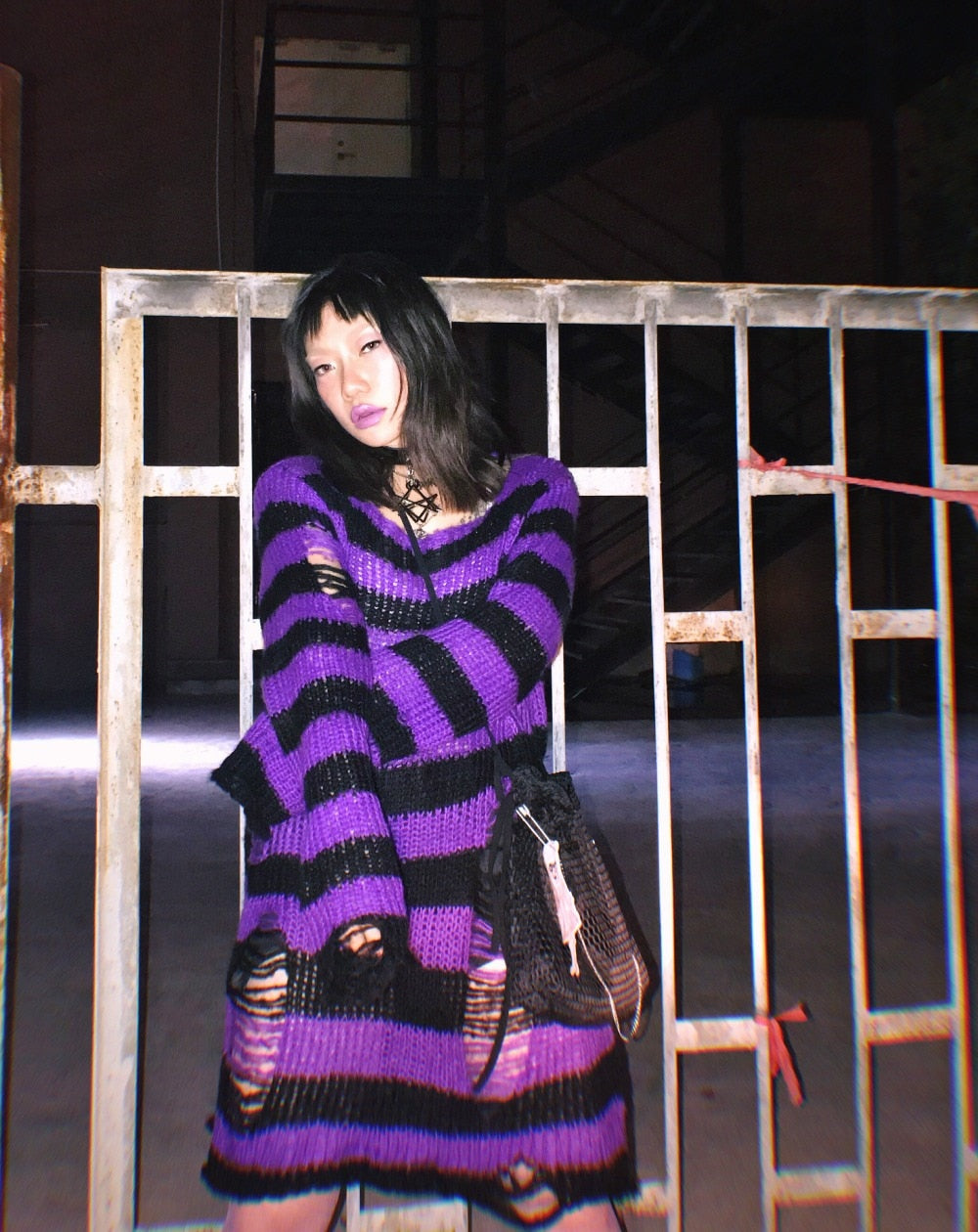 Gothic Ripped Striped Knitted Sweater Top (Available in 11 colors)