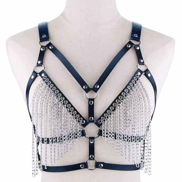 Gothic Leather And Chains Body Harness (Available in 16 colors)